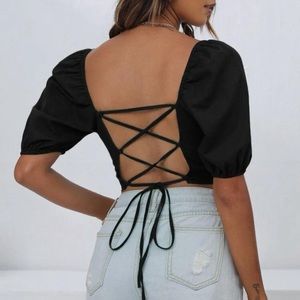 Black puff sleeve top